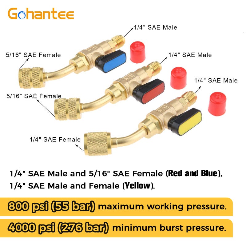 gohantee صمام كروي لمكيف الهواء HVAC بزاوية صمام إيقاف 1/4" 5/16" SAE R22 R12 R410a لمبرد مكيف الهواء لنظام الانقسام الصغير - Image 3